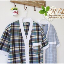 【促销特价】纯棉泡泡纱开襟短袖长裤和服居家服男睡衣套装春夏款