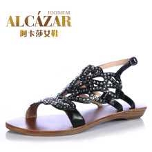 2012新夏款 阿卡莎真皮鞋面内里女款平底罗马凉鞋AL28C19-10