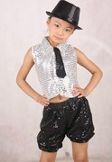 儿童演出服女童现代舞爵士舞蹈服装男童舞台表演服装亮片领带套装
