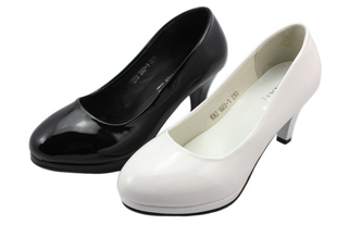  包邮卡耐基女式白色工作鞋高跟单鞋 漆皮粗跟防水台 简约舒适女鞋