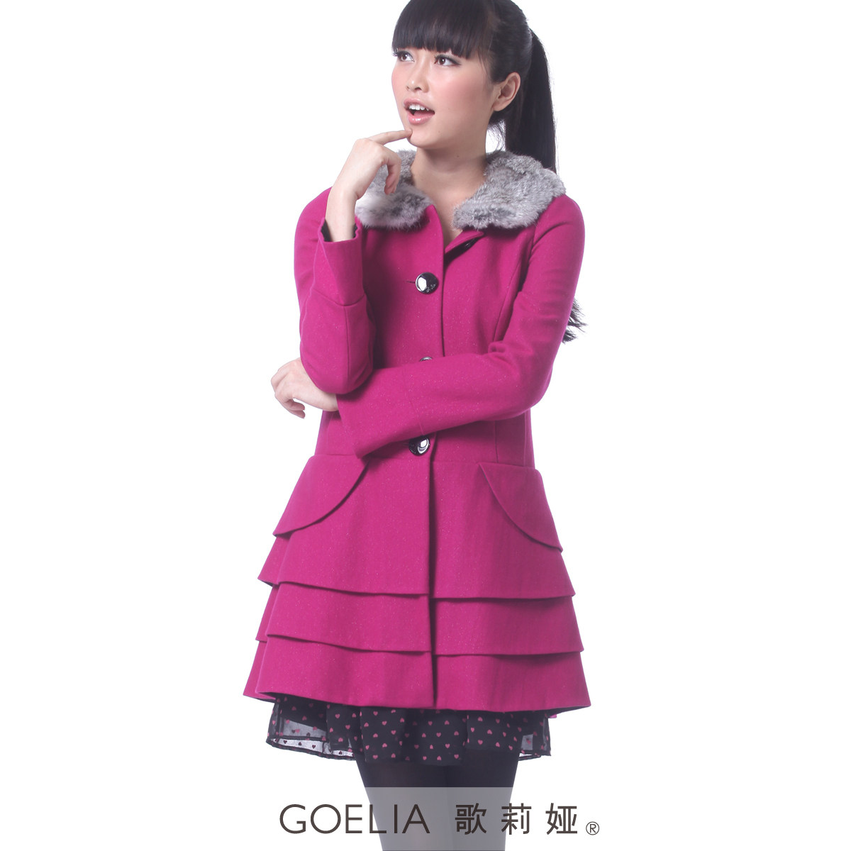 <span class=H>歌莉娅</span>GOELIA特价商品 官方授权 2011冬装新款真毛领毛呢大衣包邮