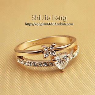  伊泰莲娜丽晶 专柜正品 韩版仿真爱心钻戒指环 女 礼物配饰品批发