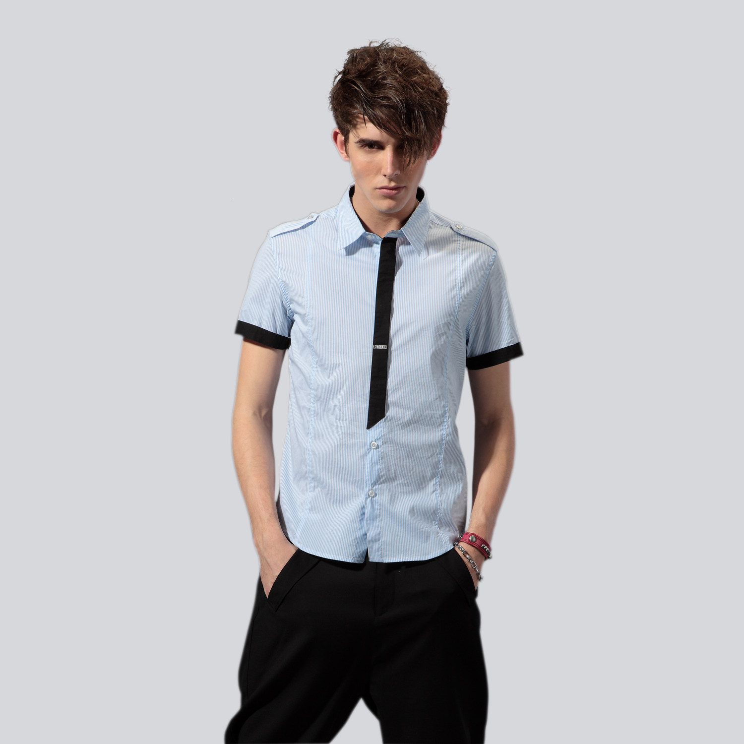 【Justyle】2012<span class=H>英伦</span>新款<span class=H>时尚</span><span class=H>休闲</span><span class=H>精品</span>男士式装款涤棉短袖衬衫