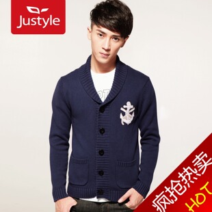  【Justyle】都市记忆复古风粗棒针男士长袖纯色针织毛衣