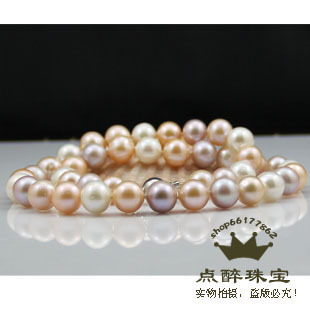  特价【点醉】天然混彩珍珠项链 10-11MM混彩正圆 极强光 正品