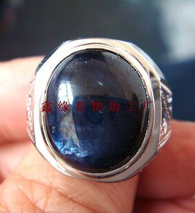  豪华复古大颗粒古董戒指男女皆可正品925银镀白金天然蓝宝石戒指