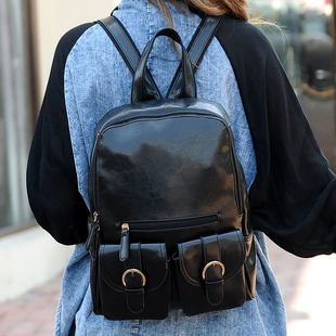  秋季新款特价韩版学院风时尚糖果色复古PU皮双肩背包女式双肩包包