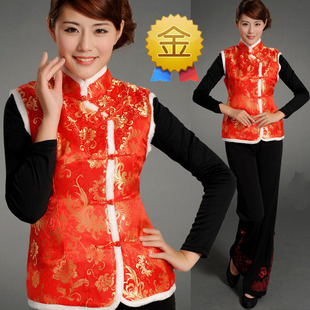 新品促销 唐装<em>女士</em>冬装 <em>中式</em>兔毛边喜庆<em>棉背心</em>