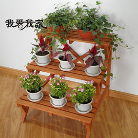 包邮限时打折户外阳台防腐实木花架 木制三层阶梯花架 加厚