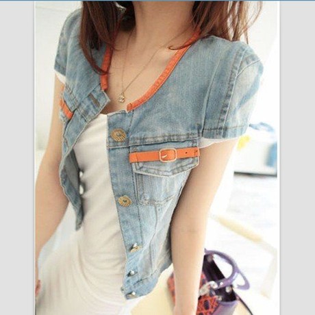 <em>外搭开衫夏季薄款</em>短袖牛仔小披肩外套女夏百搭