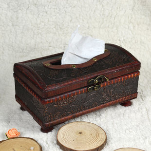 复古欧式中式仿古董纸巾盒，手工做旧木制抽纸盒烟缸茶楼酒店用品