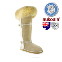 澳考拉aukoala正品 羊皮毛雪地靴 狐狸毛 卡洛塔女士长靴