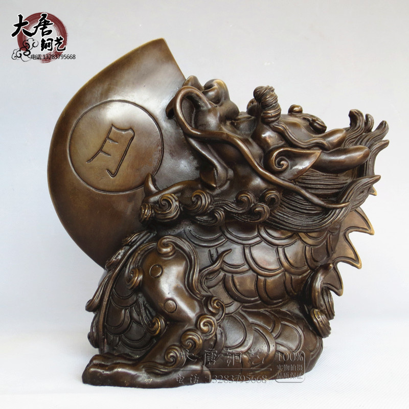 打折开光风水铜器 纯铜睚眦神兽咬剑龙斧头摆