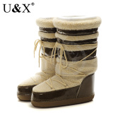 2012UX新款 时尚高筒雪地靴  清仓 保暖绑带 太空靴 厚底女
