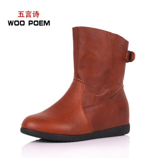  正品头层牛皮女士简单百搭短靴圆头真皮棉靴皮靴清仓特价包邮
