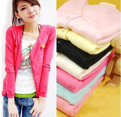 五钻~糖果色针织<em>开衫</em>V领<em>冰丝</em>长袖<em>开衫</em>~珍珠扣