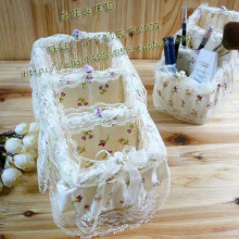 热销宝贝!【梯形田园风】藤编布艺蕾丝★遥控器篮 收纳篮 化妆篮
