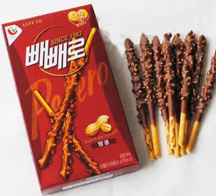  韩国进口零食 乐天花生巧克力棒贝贝棒 韩国饼干32g(60g)