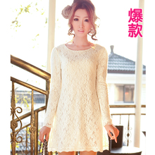 2012新款春装 VIVI日系修身加绒全蕾丝连衣裙 打底裙伴娘裙长袖女