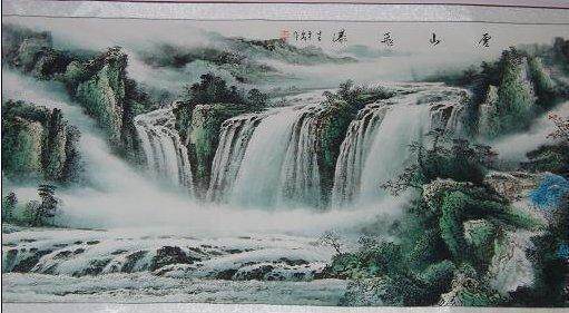 字画瀑布青绿山水画国画装饰字画水墨画商务礼品装饰画六尺已裱