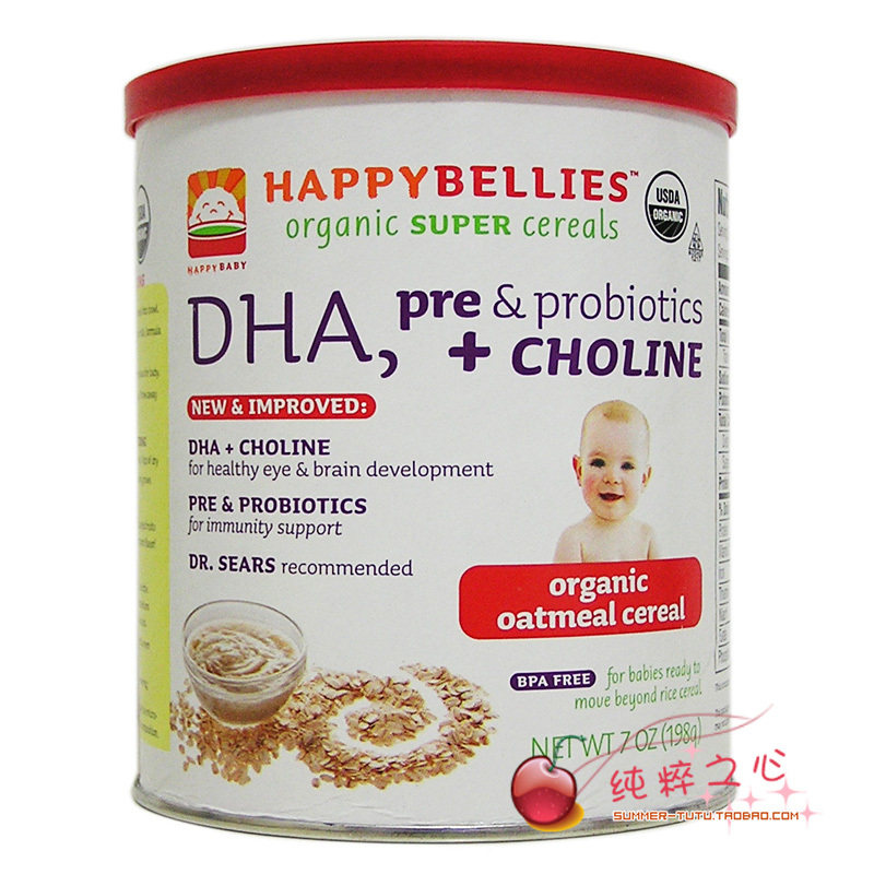 美国Happybellies 二段有机DHA益生菌燕麦米粉 13年9月 富含胆碱