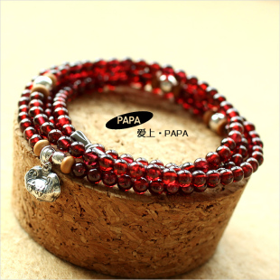  PAPA出品 限量原创绝品 4MM红石榴石绕多圈手链 配S925平安锁