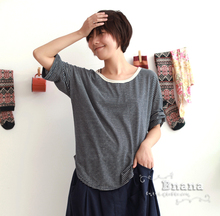 nana 2012新 花织暗纹 纯棉 小蝙蝠 宽松 条纹短袖T恤 T120481