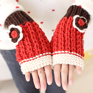 可爱撞色露指手套...