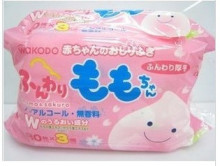 限时特价 日本和光堂WAKODO桃叶保湿精华婴儿湿巾80片*3包加厚型
