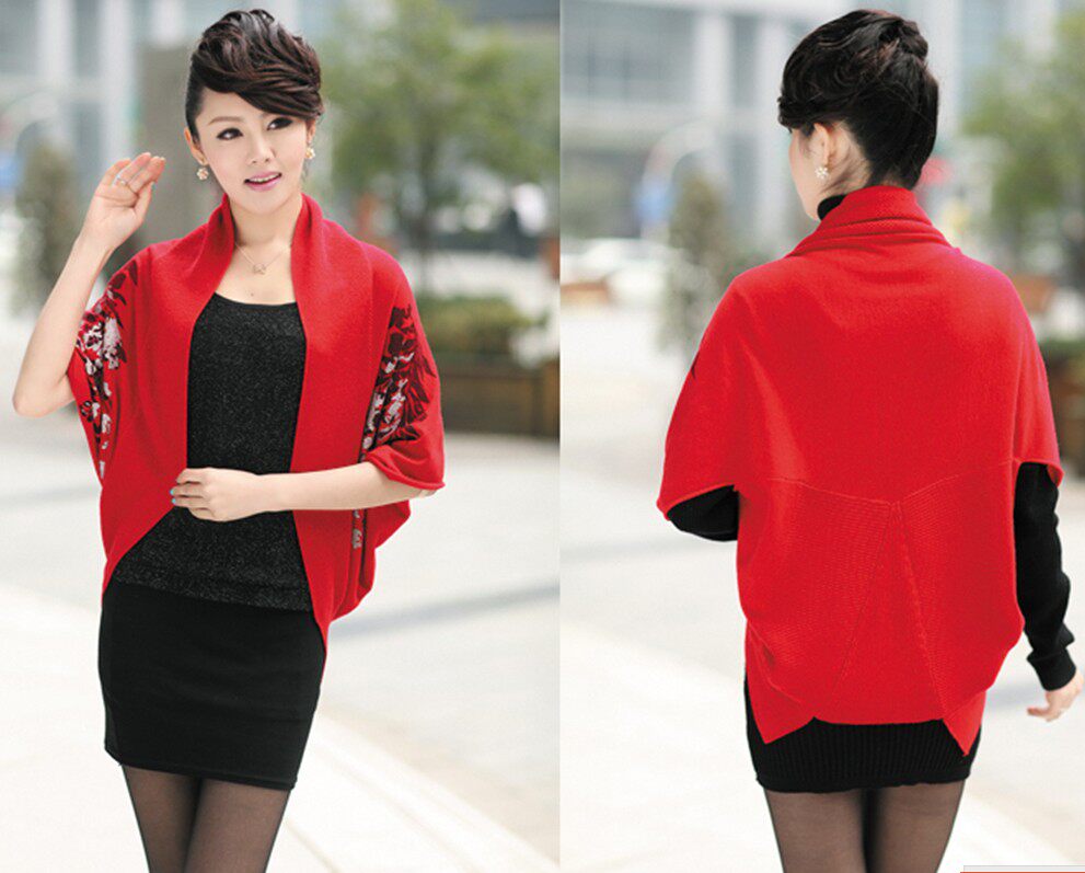 秋冬装中老年女士羊毛衫<em>斗篷</em>披肩蝙蝠<em>开衫披风</em>