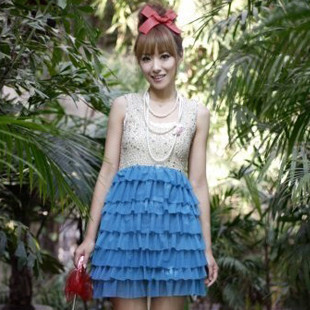 【三件包邮】Mifina韩国女装甜美公主亮片层层荷叶蛋糕连衣裙