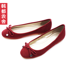 韩都衣舍⑤现货韩国2012百搭绒面方头蝴蝶结浅口<span class=H>单鞋</span>SA1116枫酉