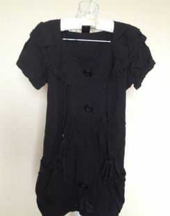 外贸春夏季新款黑色薄棉布料荷叶大领收身显瘦