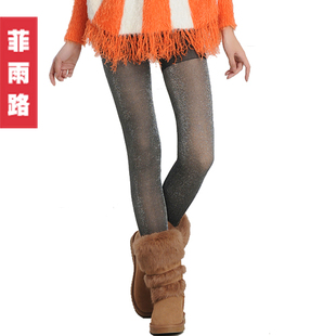  集分宝 菲雨路 秋冬假透肉打底裤双层加厚加绒保暖弹性九分裤子