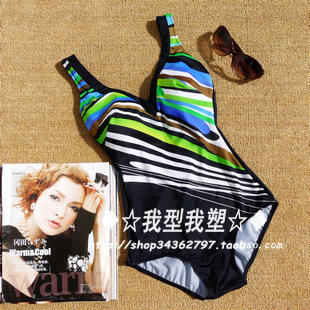 2011清新绿斜纹显瘦包臀V领连体泳衣/游泳衣 超安莉芳浩沙