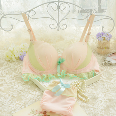 荷叶边<em>蛋糕文胸</em>套装少女学生<em>胸罩</em>内衣<em>内裤</em>两件