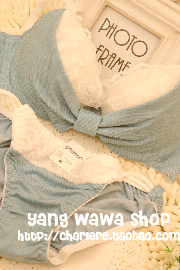 特价 爆款蛋糕牛仔质感莱卡爆乳聚拢日系蕾丝<span class=H>文胸</span>内衣<span class=H>套装</span>