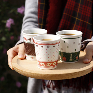  新年系列仿纸杯三件套 陶瓷水杯 马克杯 咖啡杯 茶杯 zakka 杂货