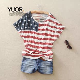 2012夏秋女装新款欧美星条旗宽松女款T恤\/韩