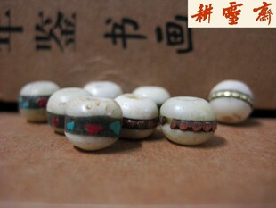  DIY藏饰配珠尼泊尔古朴牦牛骨配珠佛珠隔珠隔片红珊瑚绿松石8*6mm