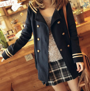 长袖双排扣学院风...