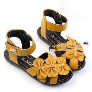  夏季新款~韩版可爱蝴蝶结女童半包头凉鞋牛皮儿童公主童鞋