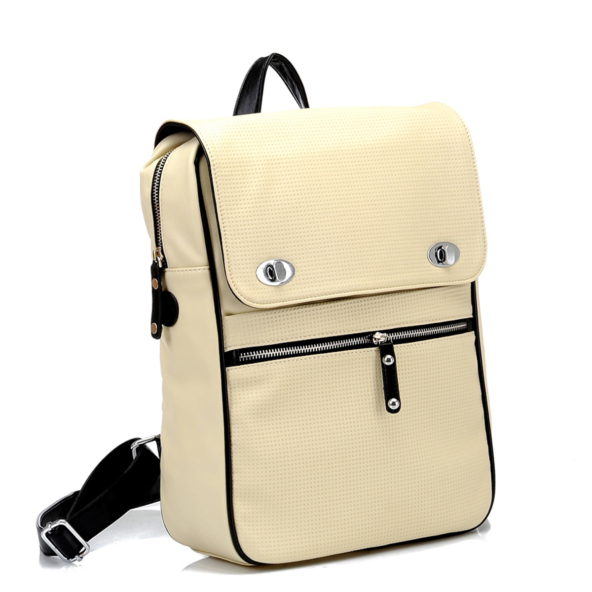 Pure Color Leather Laptop Bags Korean Style Schoolbag Las Beige