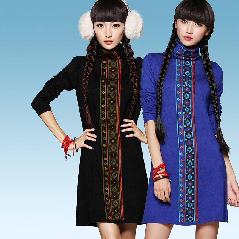 多绒腈纶 高领 连衣裙...