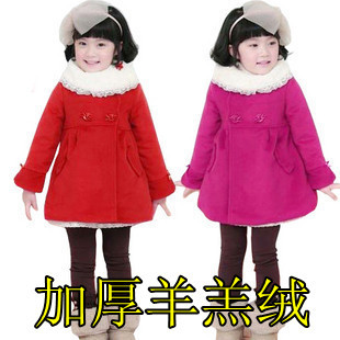  韩版童装冬款女童呢子大衣儿童风衣加绒保暖外套加厚羊羔绒绵羊绒