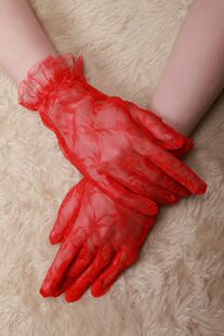 Red Delta short Lace Gloves Bridal Gloves bridal bride wedding dress cheongsam glove accessories