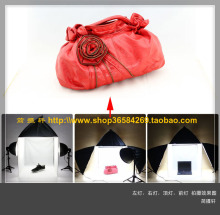 微型摄影棚套装60cm柔光箱+左右摄影灯+顶灯+选配前灯送4色背景布