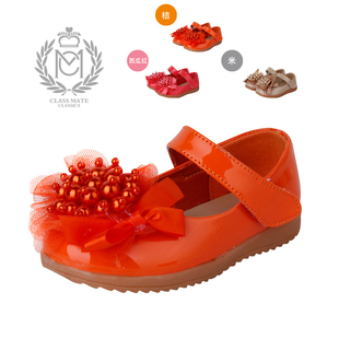  女童单鞋pu皮童鞋魔术扣韩版牛筋软底儿童皮鞋绣花装饰同班同学L