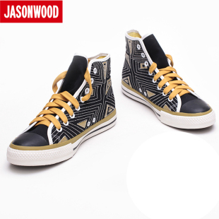  坚持我的JASONWOOD几何绣纹男式中帮帆布鞋 硫化鞋