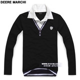【5151m】DEERE MARCHI 莱卡英伦时尚弹性修身翻领长袖T恤 DM77黑